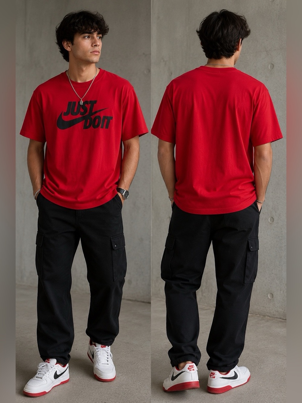 ✨🌙 Nike Just Do It Graphic T-Shirt Men’s Large Red Black Logo Crew Neck Cotton